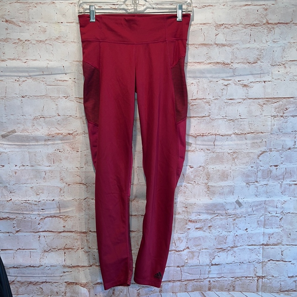 Adidas Climalite leggings ankle red S pockets wide waistband pocket